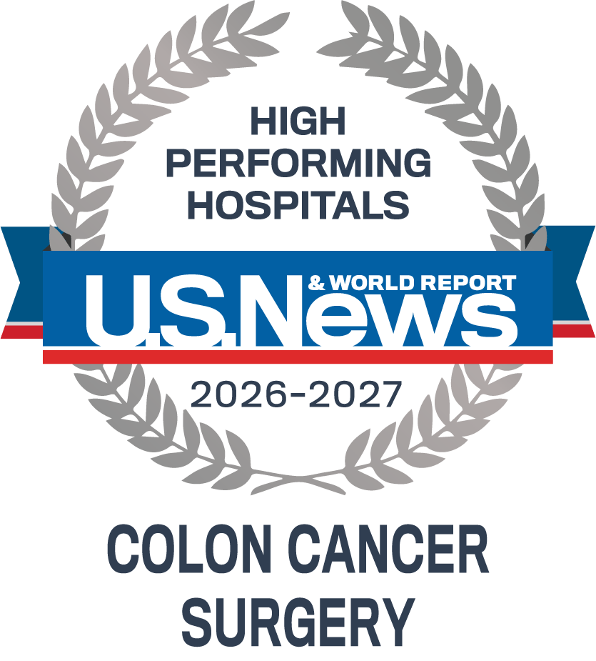 US News High Performing Hospital 2026-2027 Colon Cancer Surgery badge