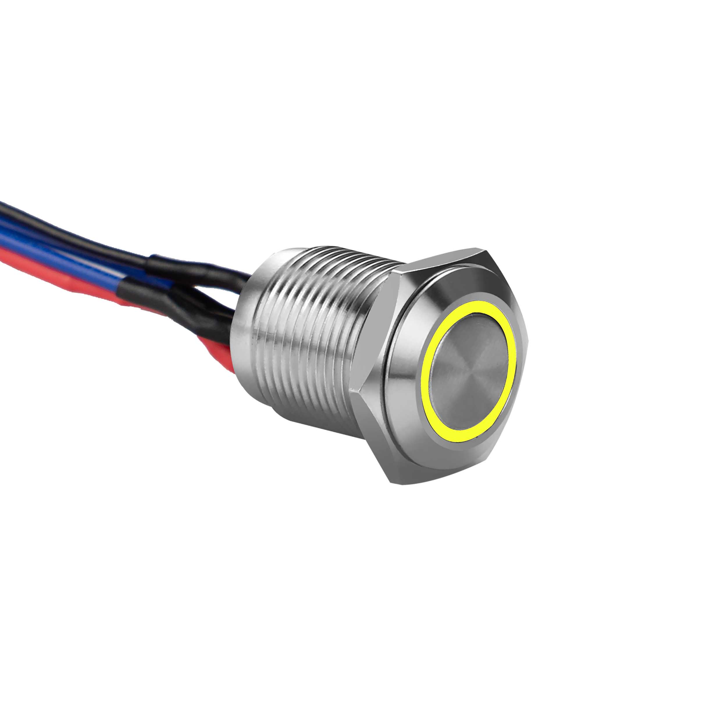 Silver 12MM Round Illuminated Momentary Switches Yellow Qty