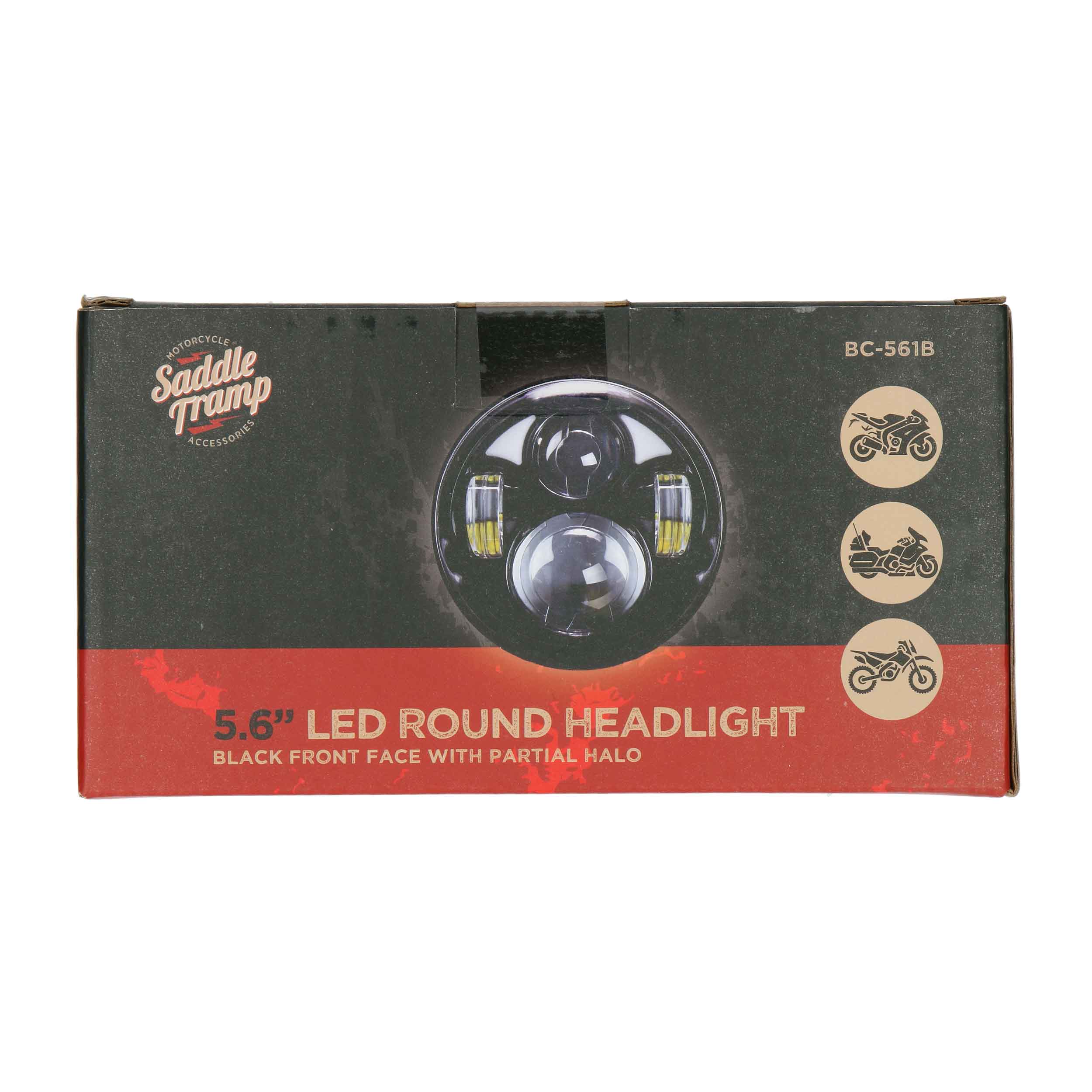 Round Motorcycle Headlights with Black Face and Partial Halo