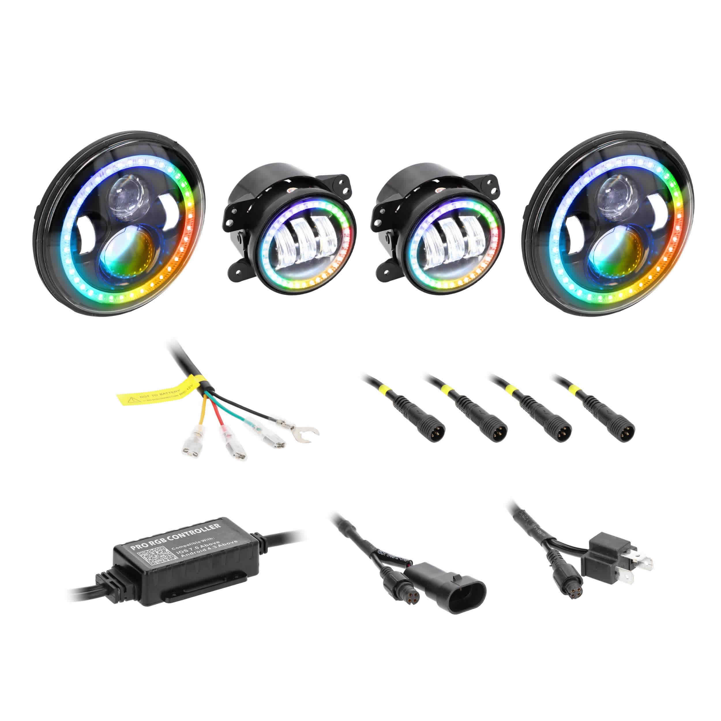 Chasing Halo LED 7" Headlights & 4" Fog Lights w/Controller