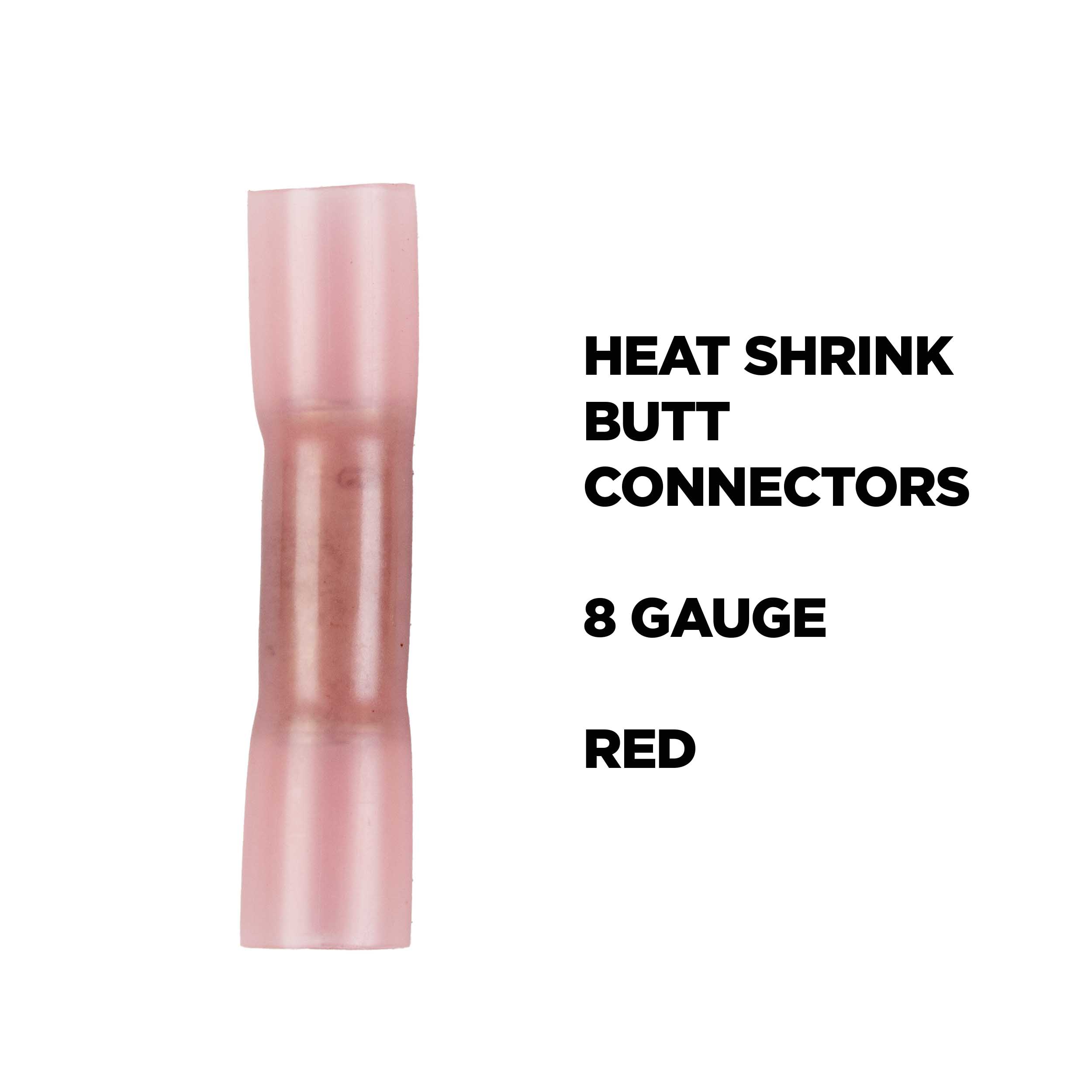 Heat Shrink Red Butt Connector 8 Gauge - Package of 25