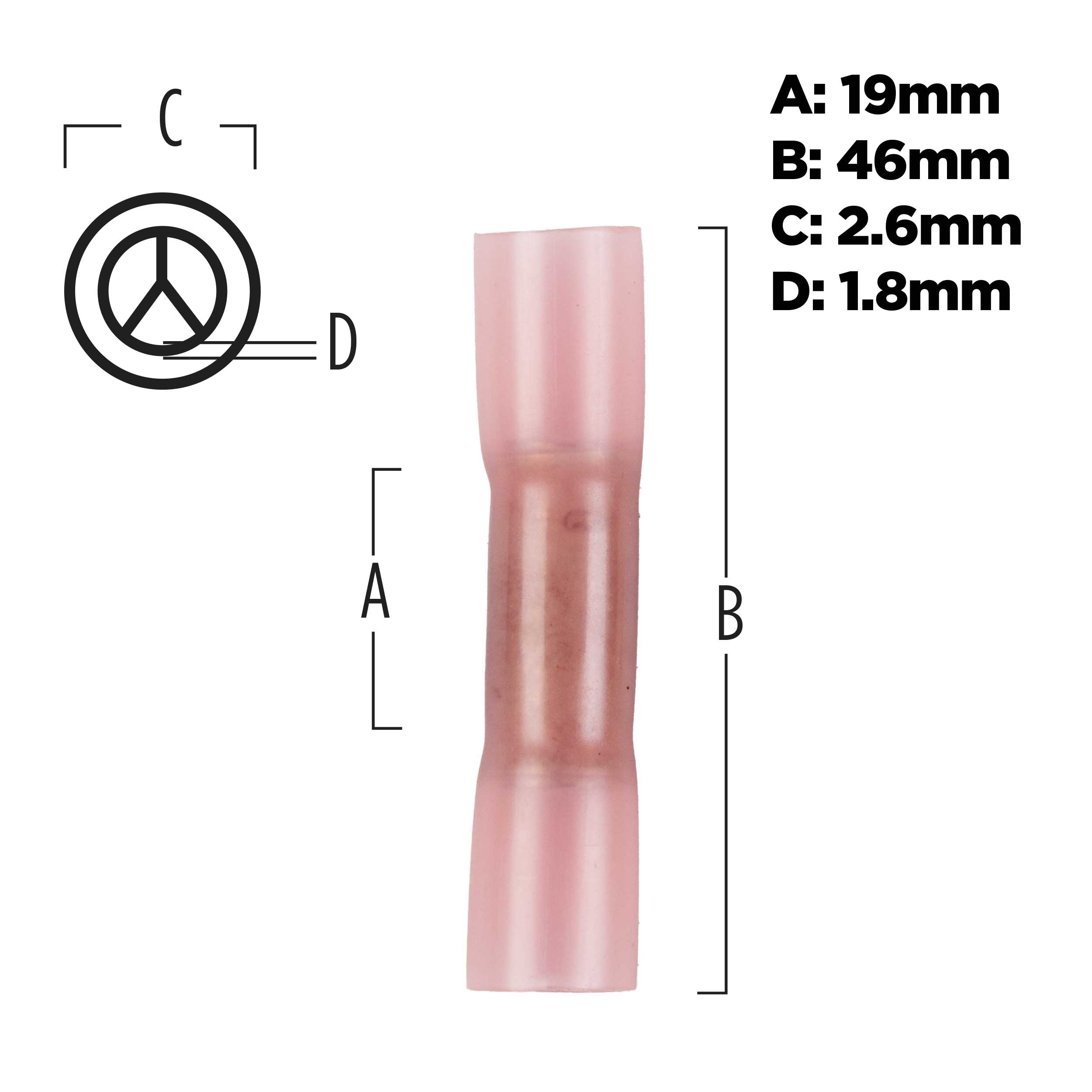 Heat Shrink Red Butt Connector 8 Gauge - Package of 25
