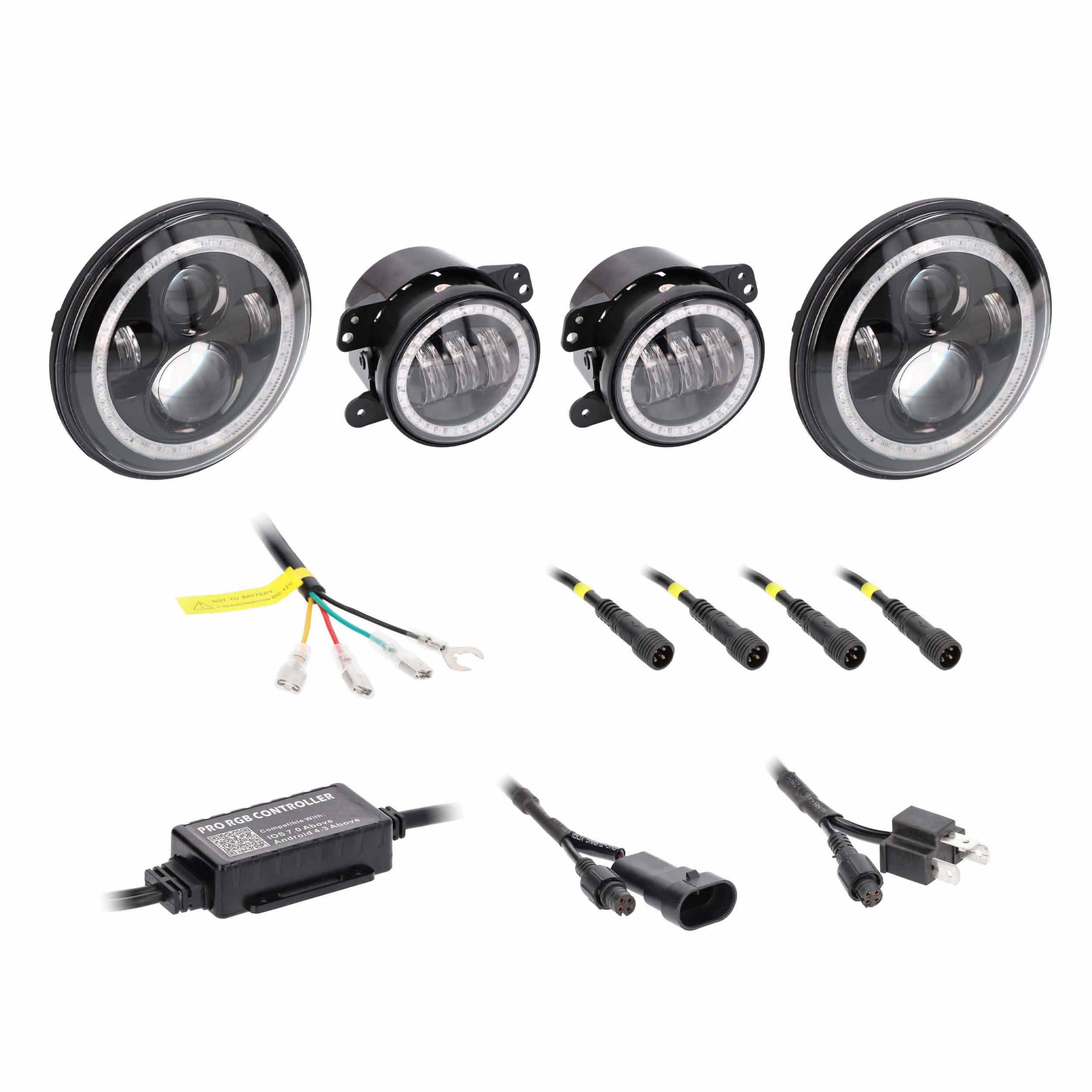 Chasing Halo LED 7" Headlights & 4" Fog Lights w/Controller