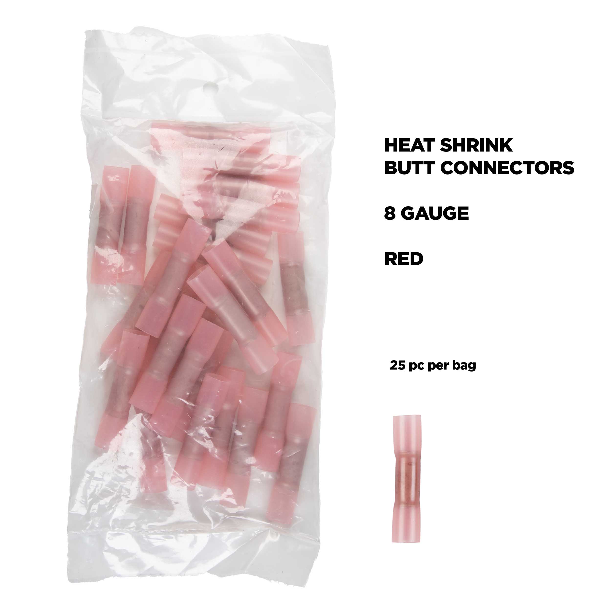 Heat Shrink Red Butt Connector 8 Gauge - Package of 25