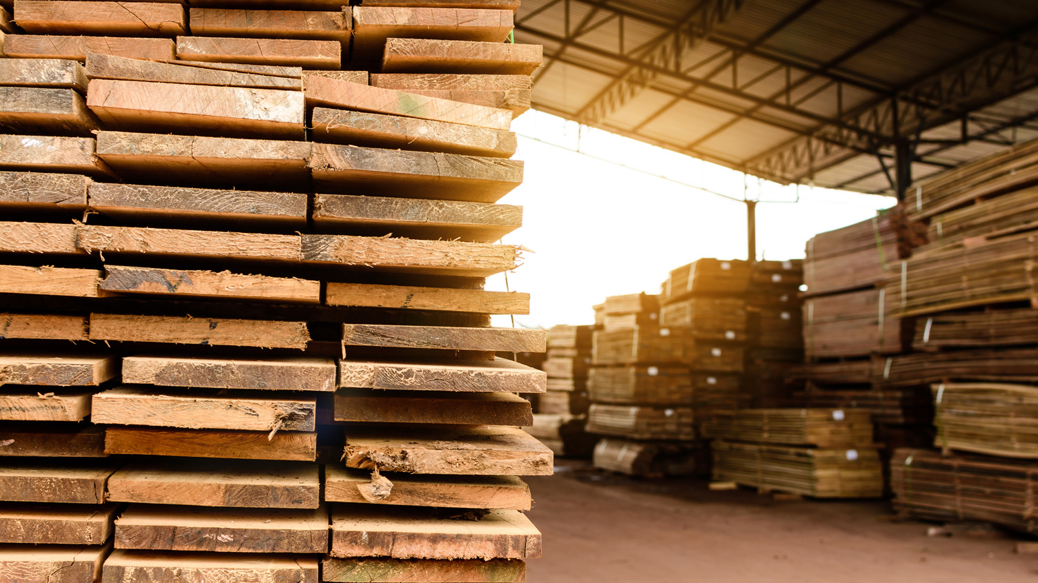 Wood drying outside at a lumber mill