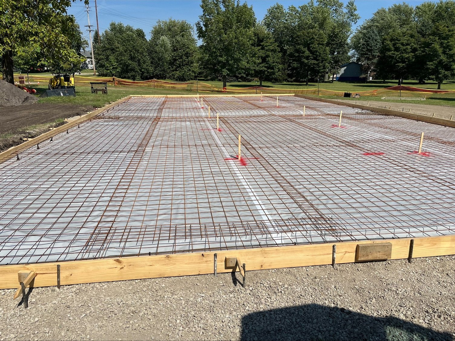 The box and rebar prep for a concrete slab.